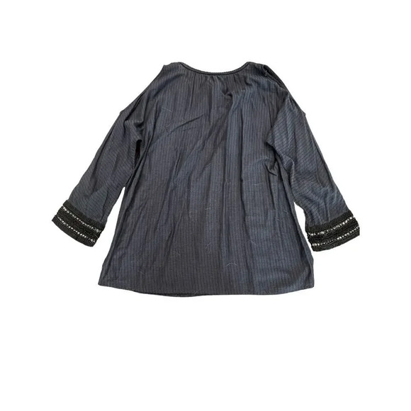 Soft Surroundings Women's Large Navy Cold Shoulder Beaded Cuff V-Neck Top & Tank - Picture 5 of 9